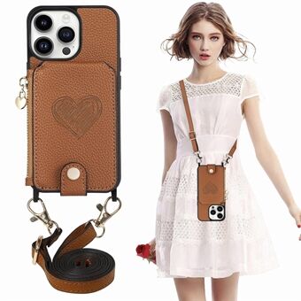 Kickstand Case voor iPhone 14 Pro Portemonnee met ritssluiting Scratch PU-leer + pc + TPU-telefoonhoes met lanyard