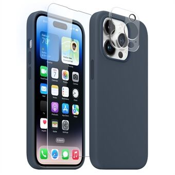 NORTHJO Magnetische siliconen telefoonhoes voor iPhone 14 Pro met film van gehard glas + cameralensbeschermer