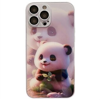 Voor iPhone 14 Pro schokbestendig pandapatroon gehard glas + TPU-telefoonhoes met lensfilm