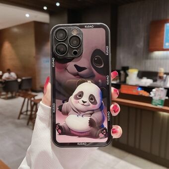 Voor iPhone 14 Pro Panda patroon gehard glas + TPU-hoes Anti-drop telefoonhoes met lensbeschermer