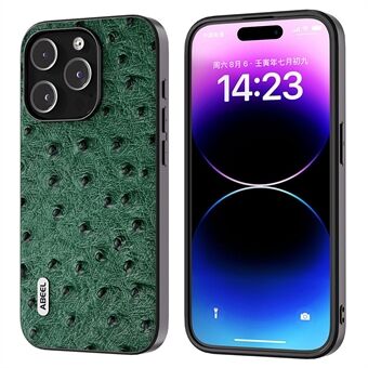 ABEEL Struisvogel Texture Cover voor iPhone 14 Pro Echt rundleer gecoat PC+TPU telefoonhoesje