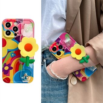 Voor iPhone 14 Pro telefoonhoes met bloemendecor Transparante polsband Zachte TPU-patroonbedrukking