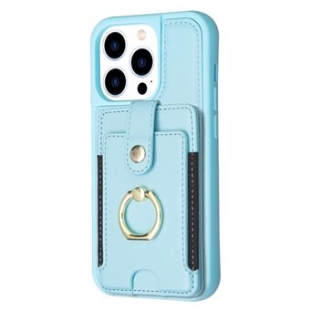 BF27 Voor iPhone 14 Pro Kaartsleuven Telefoonhoesje PU-leer gecoate TPU Ring Kickstand Cover