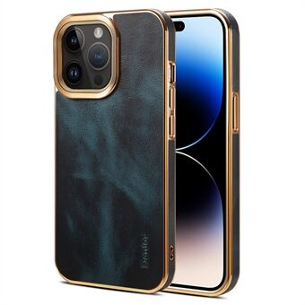 DENIOR Voor iPhone 14 Pro Electroplating Phone Case Echt rundleer + PU-leer + PC Waxy Textured Cover