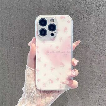 Voor iPhone 14 Pro anti- Scratch gehard glas + TPU telefoonhoes metalen verf bloem decor telefoonhoes