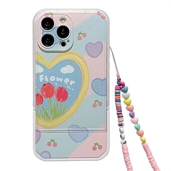 Voor iPhone 14 Pro Heart Pattern Kickstand Smartphone Case Olieverf TPU Cover met polsband