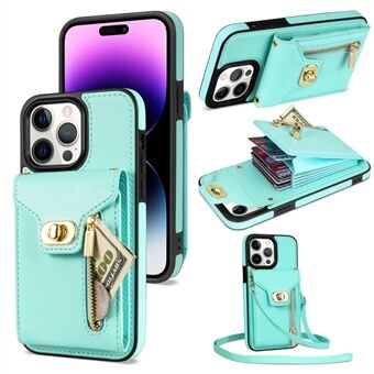 Kickstand Case voor iPhone 14 Pro , ritsvak PU-leer + TPU-telefoonhoes met kaarthouder