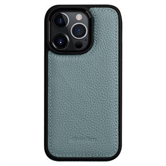 MELKCO Voor iPhone 14 Pro Anti-Drop Telefoon Cover Echt Koe Leer + Microfiber Leer + PC Slim Case