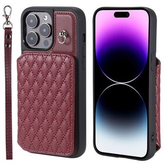 Stijl 008 Voor iPhone 14 Pro RFID Blokkeren Kaarthouder Case PU Leer + TPU Telefoon Kickstand Cover met Polsband