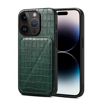 Voor iPhone 14 Pro Valbestendig Kaartsleuf Stand Telefoonhoesje PC + TPU + PU Leer Krokodiltextuur Telefoonhoesje