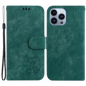 Cartoon Tiger Imprint Cover voor iPhone 14 Pro Leren portemonnee Stand Anti- Scratch telefoonhoesje