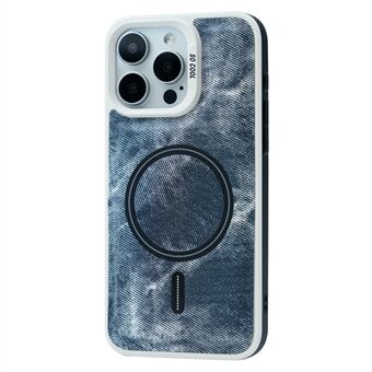 Voor iPhone 14 Pro Hoes Denimstof Textuur Leren Coating Telefoonhoes Compatibel met MagSafe