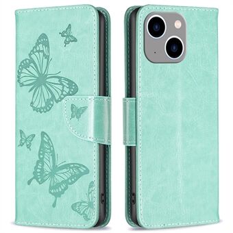 BF Imprinting Pattern Series-4 Leather Case voor iPhone 14 Plus 6,7 inch, vlinders bedrukt Stand Case Magnetische sluiting Wallet Phone Cover