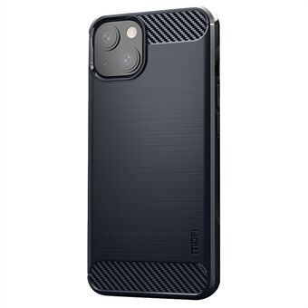 MOFI voor iPhone 14 Plus 6,7 inch Anti-vlek Soft TPU Back Cover Geborsteld oppervlak Carbon Fiber Phone Case