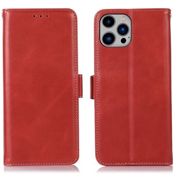Echte koeienhuid lederen hoes voor iPhone 14 Plus 6,7 inch, RFID blokkerende Crazy Horse textuur portemonnee Stand telefoon cover