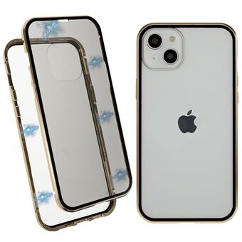 Voor iphone 14 Plus rechte Edge veiligheidsgesp telefoonhoes dubbele kanten gehard glas magnetische adsorptie metalen frame anti-drop anti-peep mobiele telefoonhoes