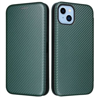 Voor iPhone 14 Plus 6.7 inch Magnetische Auto-geabsorbeerde Koolstofvezel Textuur Case PU Lederen Stand Kaarthouder Functie Telefoon Shell: