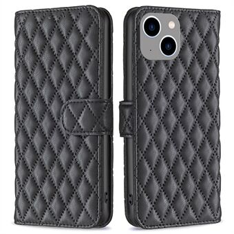 Rhombus KLEUR Voor iPhone 14 Plus 6.7 inch BF Stijl-14 Matte PU Leer Bedrukt Ruit Patroon Case Verstelbare Stand Wallet Cover