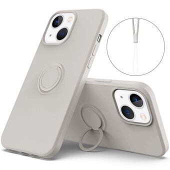 Voor iPhone 14 Plus 6.7 inch Easy Grip Ring Kickstand Vloeibare Siliconen Telefoon Case Beschermende Achterkant met Polsband: