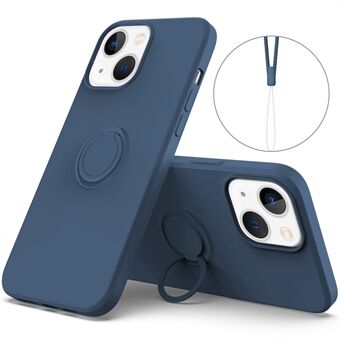 Voor iPhone 14 Plus 6.7 inch Easy Grip Ring Kickstand Vloeibare Siliconen Telefoon Case Beschermende Achterkant met Polsband: