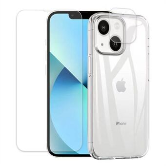 Voor iPhone 14 Plus 6.7 inch 2.5D Arc Edge Gehard Glas Telefoon Scherm Achteruitrijcamera Protector TPU Anti-stof Mobiele Telefoon Case: