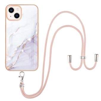 Voor iPhone 14 Plus 6.7 inch YB IMD Serie-9 Marmer Patroon Ontwerp Telefoon Case IMD Galvaniseren Frame Soft TPU Anti- Scratch Cover met Lanyard