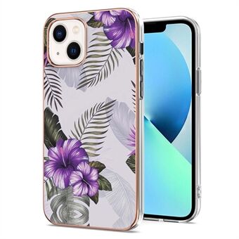 Voor iPhone 14 Plus 6.7 inch YB IMD Serie-1 Galvaniseren Edge Soft Touch TPU Case IMD Marmer Bloemmotief Anti-val Beschermende Shell