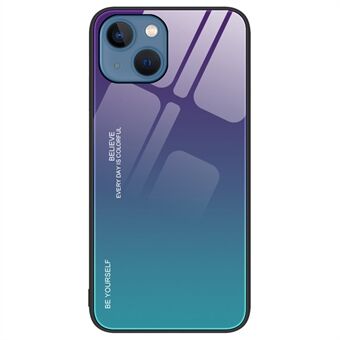 Voor iPhone 14 Plus 6.7 inch Kleurverloop Ontwerp Telefoon Case Gehard Glas + PC + TPU Anti- Scratch Protector