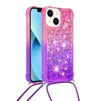 Voor iPhone 14 Plus 6.7 inch YB Drijfzand Serie-6 Kleurverloop Drijfzand Telefoon Cover Versterkte Hoek TPU Case met Lanyard