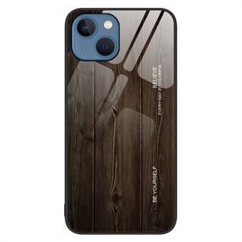 Voor iPhone 14 Plus 6,7 inch Case Hout Patroon Ontwerp TPU Frame Gehard Glas Achterkant Scratch Cover