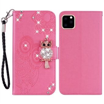 Voor iPhone 14 Plus 6.7 inch Uil Bloem Bedrukt Portemonnee Stand Case PU Lederen TPU Telefoon Cover met Strass Decor
