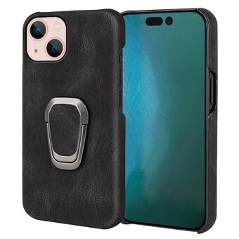 Voor iPhone 14 Plus Ring Kickstand Bump Proof PU Leather Coated PC Cover Phone Case: