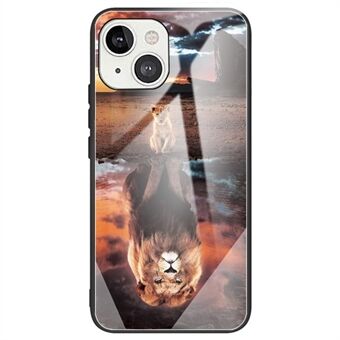 Voor iPhone 14 Plus Anti- Scratch Telefoonhoes Flexibele TPU + Gehard Glas Patroon Afdrukken Achterkant: