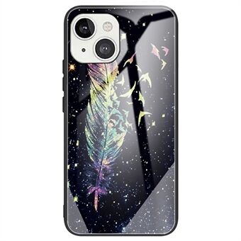 Voor iPhone 14 Plus Anti- Scratch Telefoonhoes Flexibele TPU + Gehard Glas Patroon Afdrukken Achterkant: