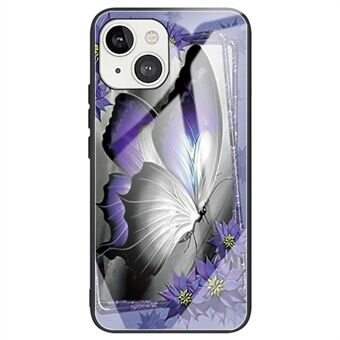 Voor iPhone 14 Plus Anti- Scratch Telefoonhoes Flexibele TPU + Gehard Glas Patroon Afdrukken Achterkant: