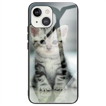 Voor iPhone 14 Plus Anti- Scratch Telefoonhoes Flexibele TPU + Gehard Glas Patroon Afdrukken Achterkant:
