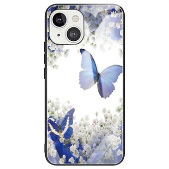 Voor iPhone 14 Plus Anti- Scratch Telefoonhoes Flexibele TPU + Gehard Glas Patroon Afdrukken Achterkant: