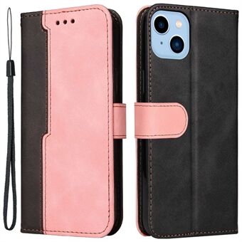 Voor iPhone 14 Plus Zakelijke Stijl Dual-color Splicing PU Leer Volledige Bescherming Telefoon Cover Flip Stand Portemonnee Drop-proof Case: