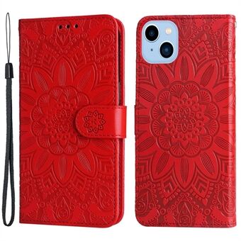 Voor iPhone 14 Plus Zonnebloem Opdruk Magnetische Sluiting Case PU Lederen Telefoon Stand Portemonnee Beschermhoes met Riem: