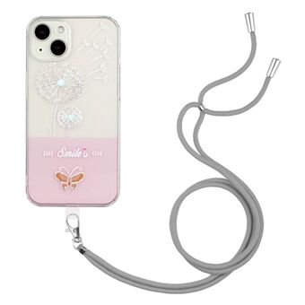 Voor iPhone 14 Plus Soft TPU Phone Case Scratch Embossment Gelakt Butterfly Shell met Lanyard: