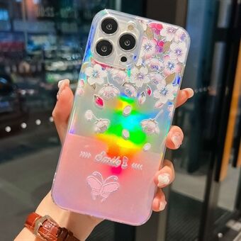 Voor iPhone 14 Plus Drop-proof TPU Laser Telefoon Cover Embossing Gelakt Vlinderpatroon Case