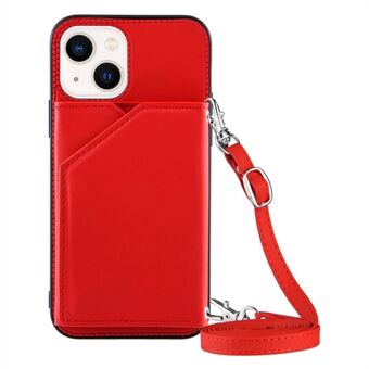 YB-1-serie voor iPhone 14 Plus Skin-touch PU-leer gecoate TPU-telefoonhoes met kaarthouderstandaard en schouderriem