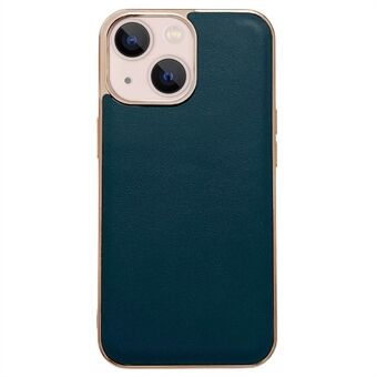Voor iPhone 14 Plus Echt Leer + TPU + PC + Aramidevezel Telefoon Case Anti-drop Galvaniseren Cover: