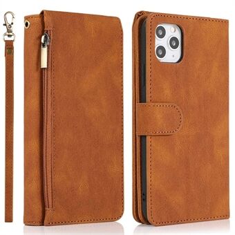 Voor iPhone 14 Plus Ritsvak Portemonnee Telefoon Case Skin-touch Gevoel PU Lederen Stand Meerdere Kaartsleuven Cover met Handriem:
