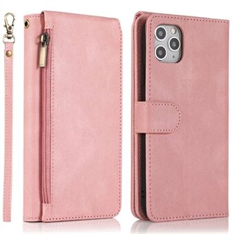 Voor iPhone 14 Plus Ritsvak Portemonnee Telefoon Case Skin-touch Gevoel PU Lederen Stand Meerdere Kaartsleuven Cover met Handriem:
