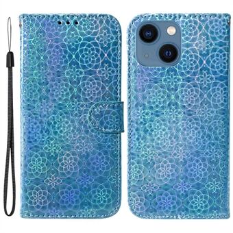 Voor iPhone 14 Plus PU-leer Dazzling Flower Pattern Case Folio Flip Anti-shock Phone Protector met Stand Wallet: