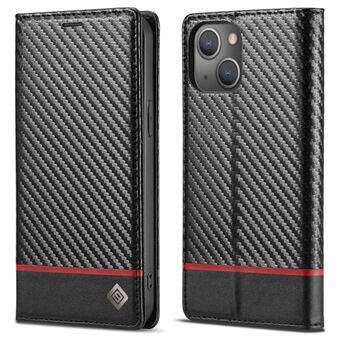 LC.IMEEKE voor iPhone 14 Plus Carbon Fiber Textuur Portemonnee Stand Ontwerp PU Leer Magnetische Auto Sluitende Telefoon Case Cover