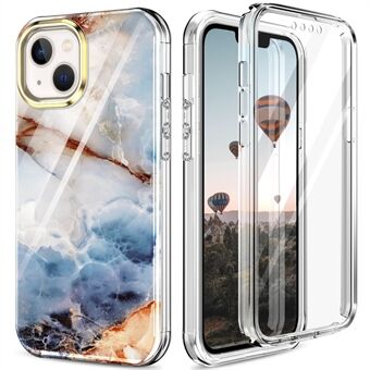 Voor iPhone 14 Plus All-inclusive bescherming IMD-patroon Case Vier hoeken Anti-val 3-in-1 Anti-slijtage PC + TPU Shell met ingebouwde PET-schermfilm