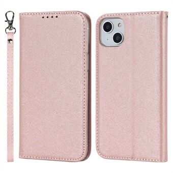 Voor iPhone 14 Plus PU Leer Zijde Textuur Anti-drop Portemonnee Telefoon Case Stand rondom Bescherming Cover met Polsband: