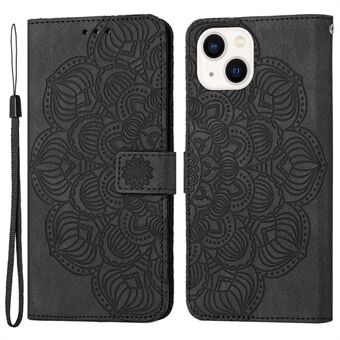 Voor iPhone 14 Plus Mandala Bloem Bedrukt Portemonnee Case PU Lederen Polsband Stand Feature Flip Cover: